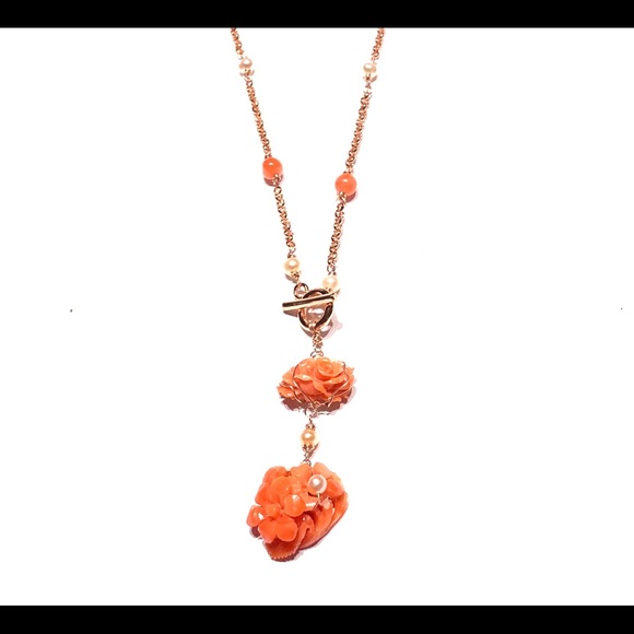 Natural Pink Carved Coral Flowers Necklace - Picture 3 of 4